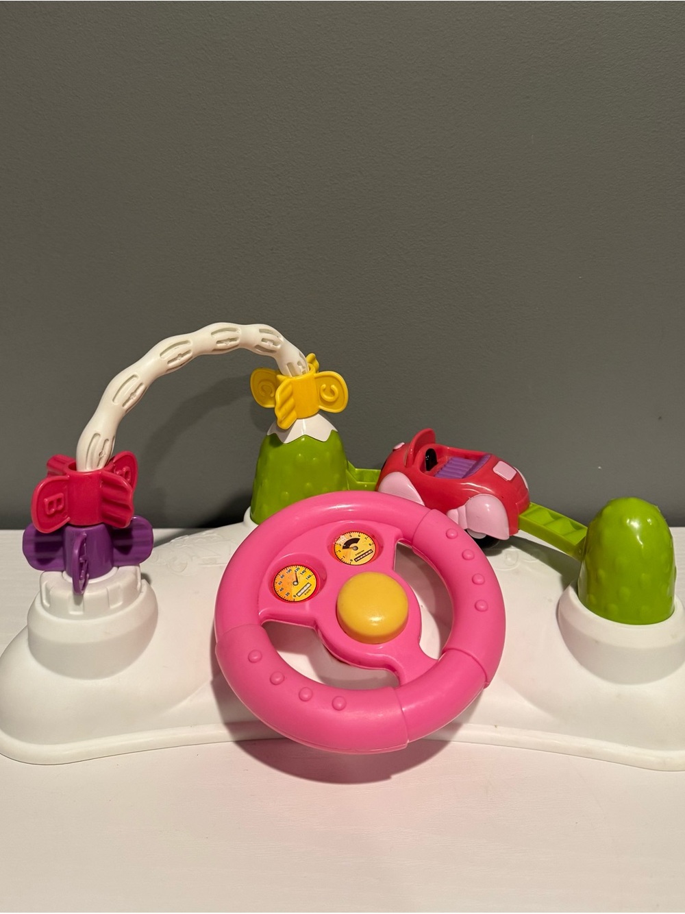 Kids Pink Steering Wheel Activity Toy with Car and Beads
